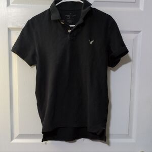 Eagle Logo Black Polo Shirt Silver Eagle